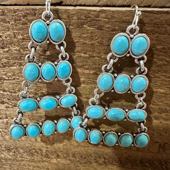 Stylish 724578 Turquoise Earrings 2.5 Inches Long - Picture 1 of 10
